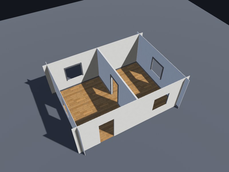 The house with its roof and upper storey cut away