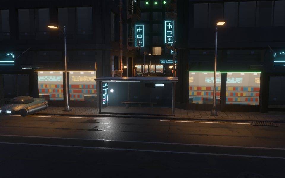 A wet street and a back alley by night